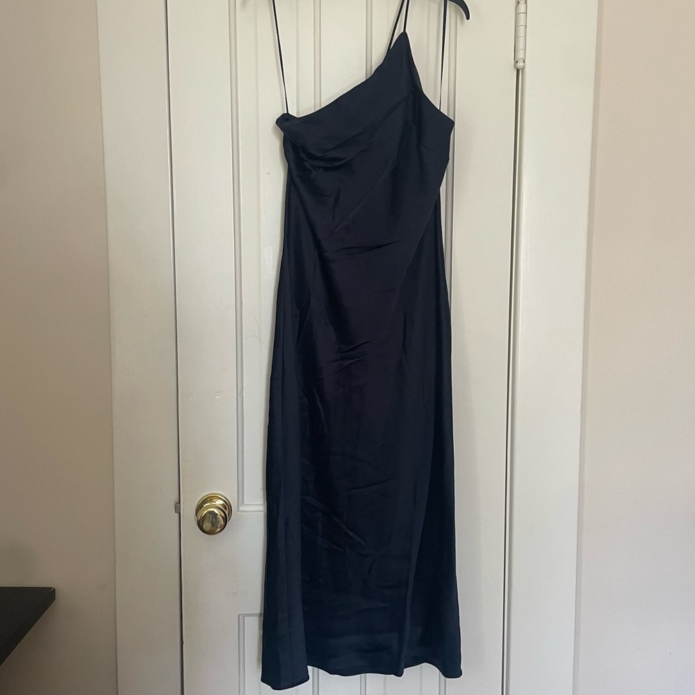 Express Navy One-Shoulder Satin Cocktail Dress